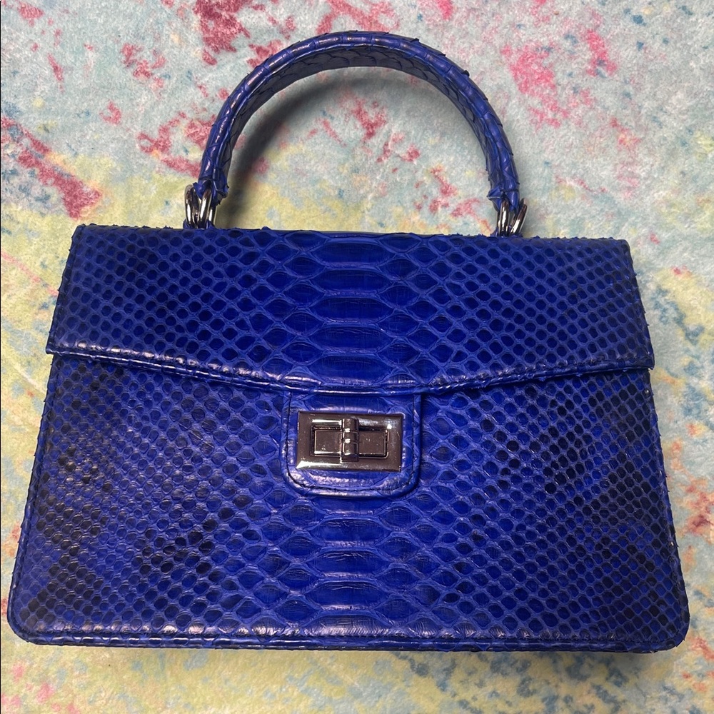 Exotic Python Chic Blue Snakeskin Satchel - image 1